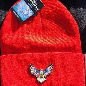 American Eagle Patched Knit Cuffed Beanie in Red